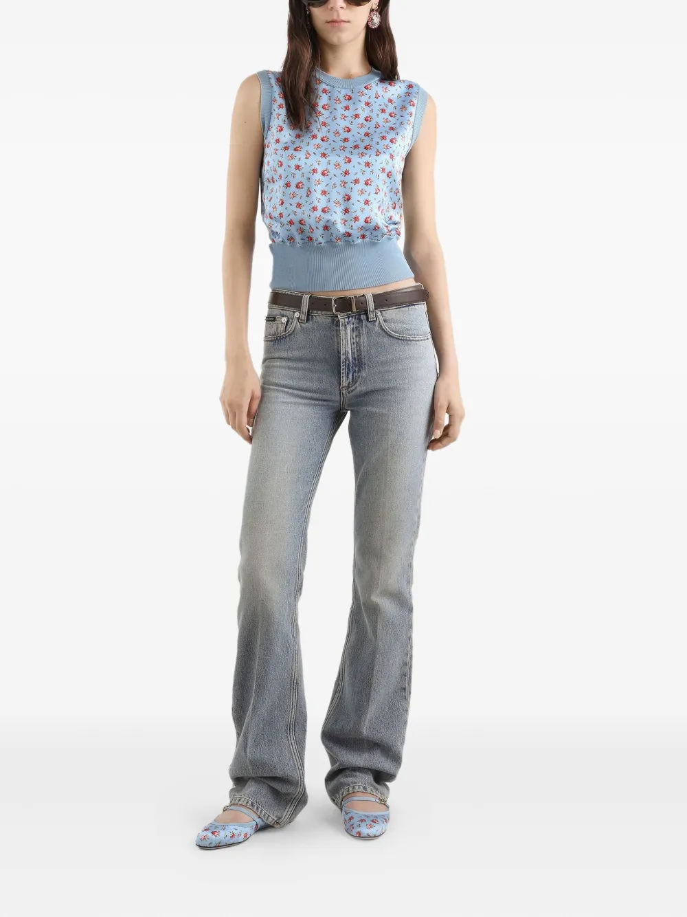 Dolce & Gabbana Gebreide top met bloemenprint Blauw