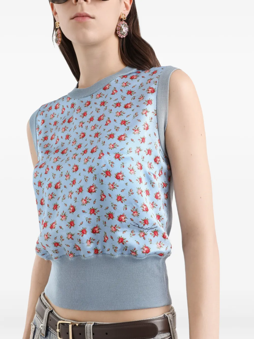 Dolce & Gabbana Gebreide top met bloemenprint Blauw