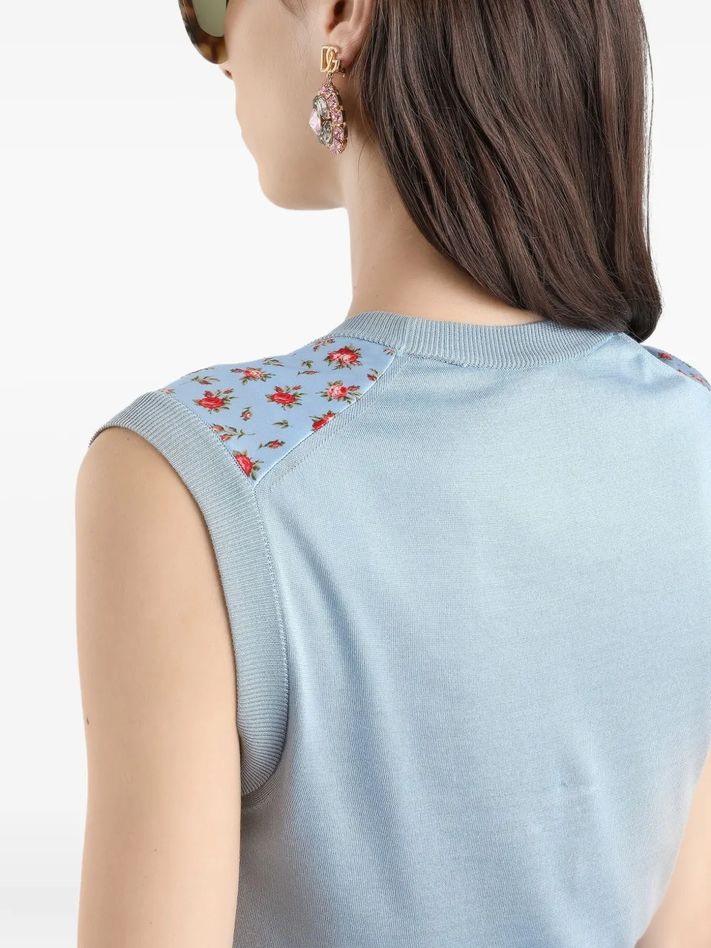 Dolce & Gabbana Gebreide top met bloemenprint Blauw