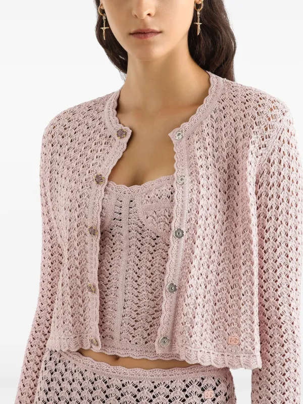 Dolce & Gabbana crochet-knit Cropped Cardigan | Pink | FARFETCH