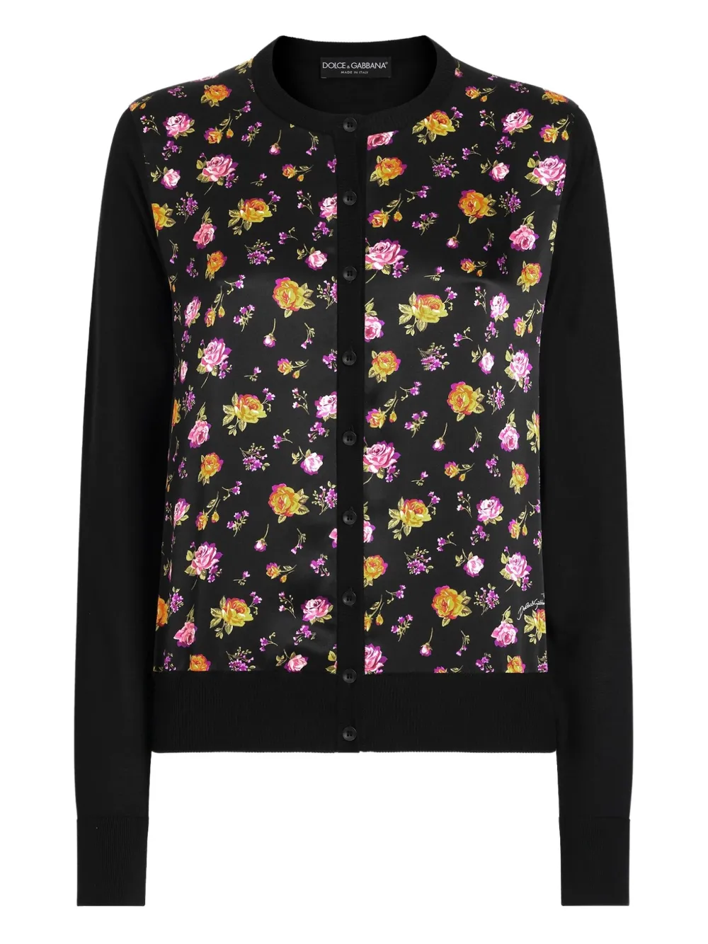 Dolce & Gabbana Cardigan crop a fiori - Nero