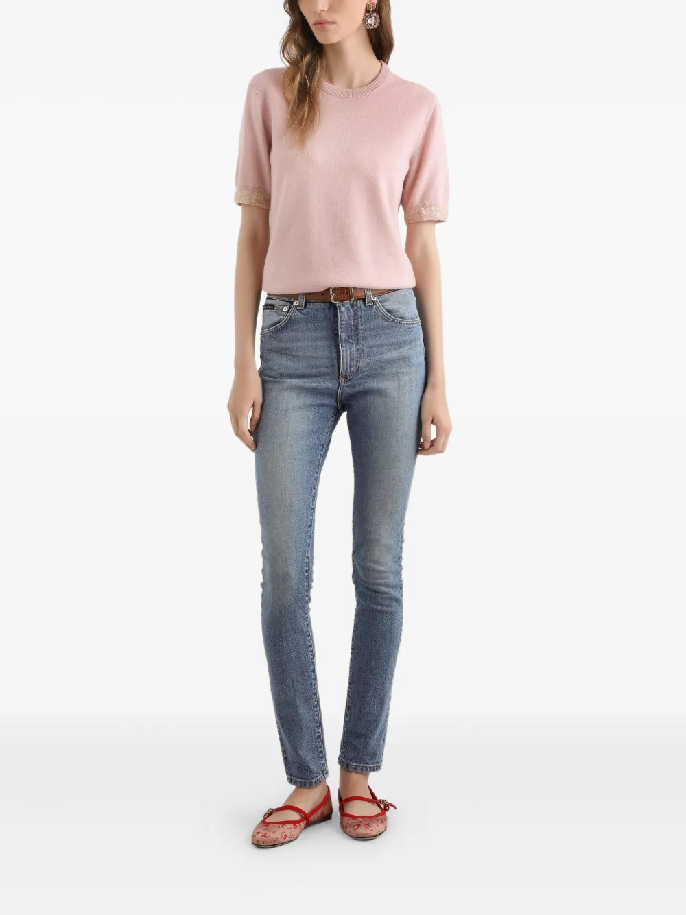  Dolce & Gabbana Lace-trim Cashmere Top - Pink 