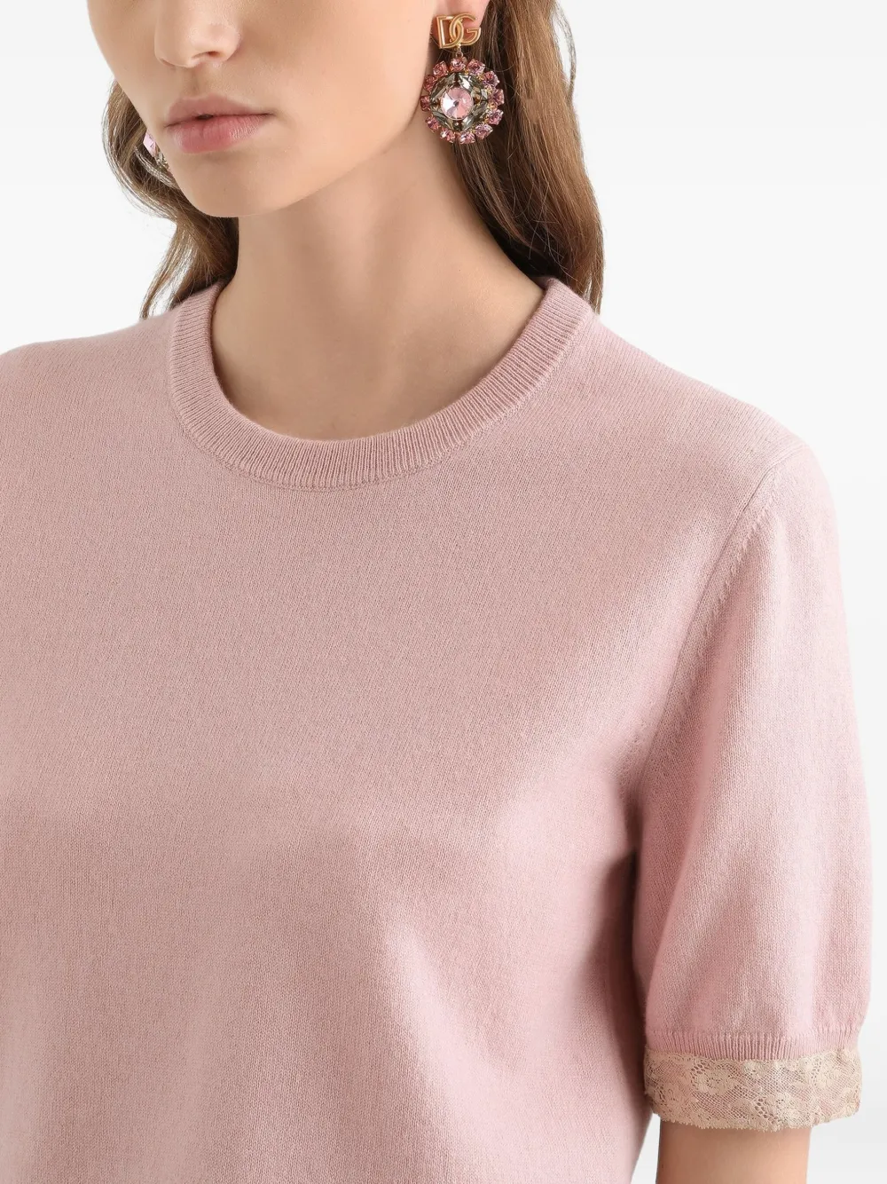 Dolce & Gabbana Kasjmier top met kanten afwerking Roze