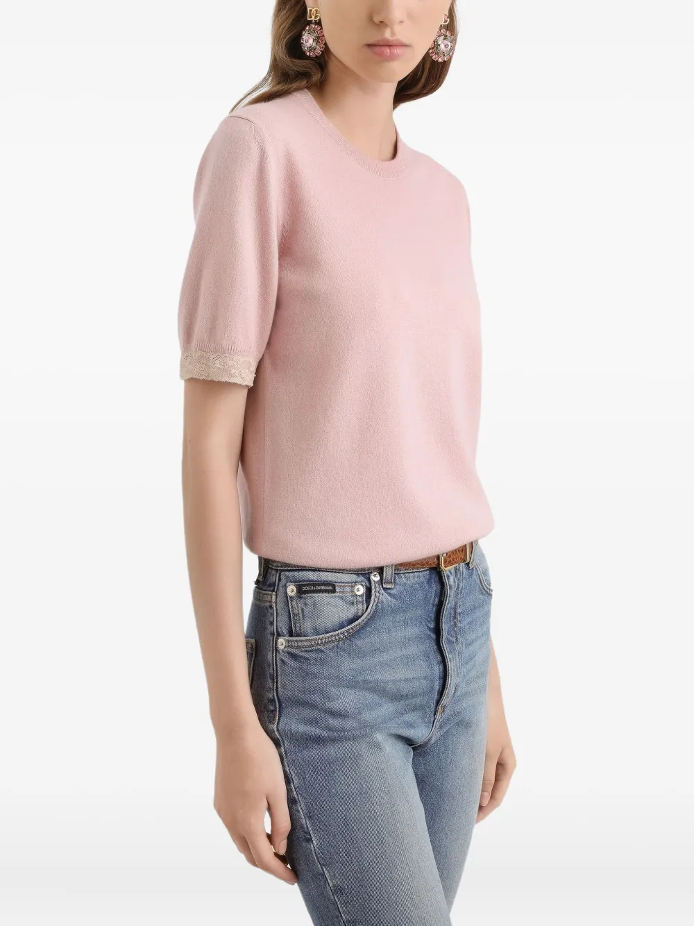 Dolce & Gabbana Kasjmier top met kanten afwerking Roze