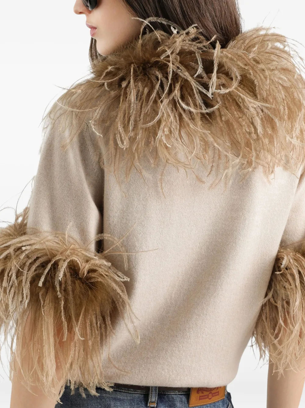 Dolce & Gabbana Kasjmier top met veren afwerking Beige