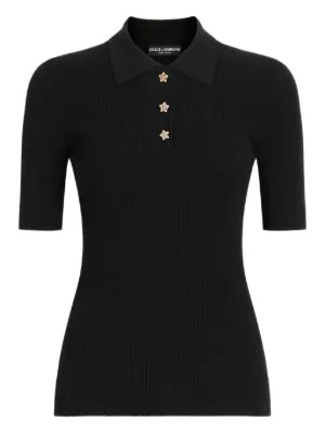 Dolce & Gabbana logo-plaque short-sleeved Polo Top | Black | FARFETCH
