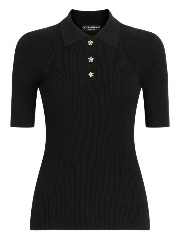 DOLCE & GABBANA ブラック長袖ポロシャツ 46 レイヤード 中古・古着通販】DOLCE & GABBANA (ドルチェ＆ガッバーナ) 刺繍