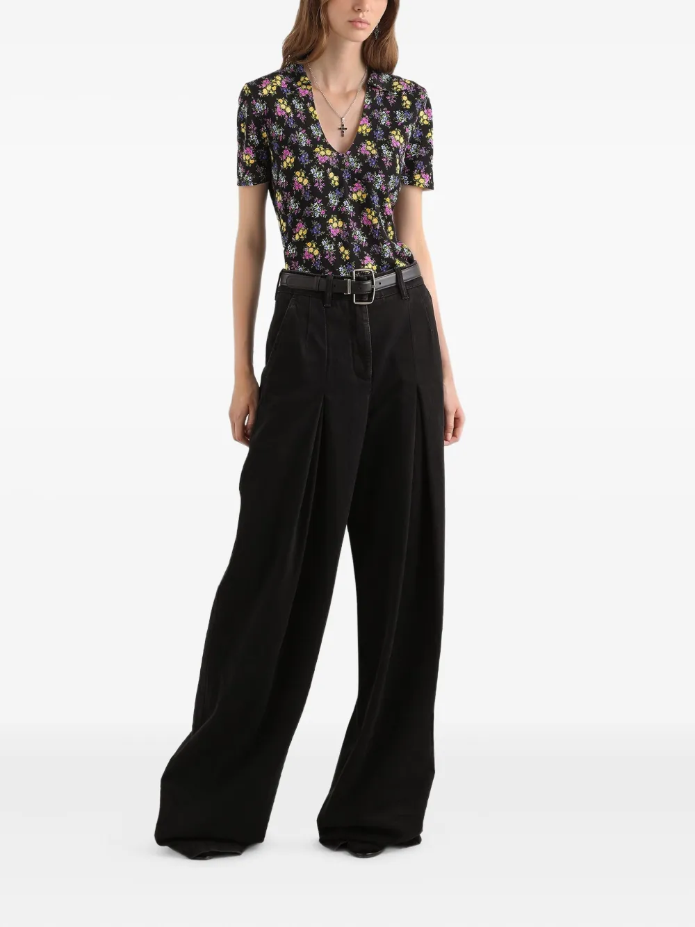 Dolce & Gabbana T-shirt met bloemenprint en korte mouwen Zwart