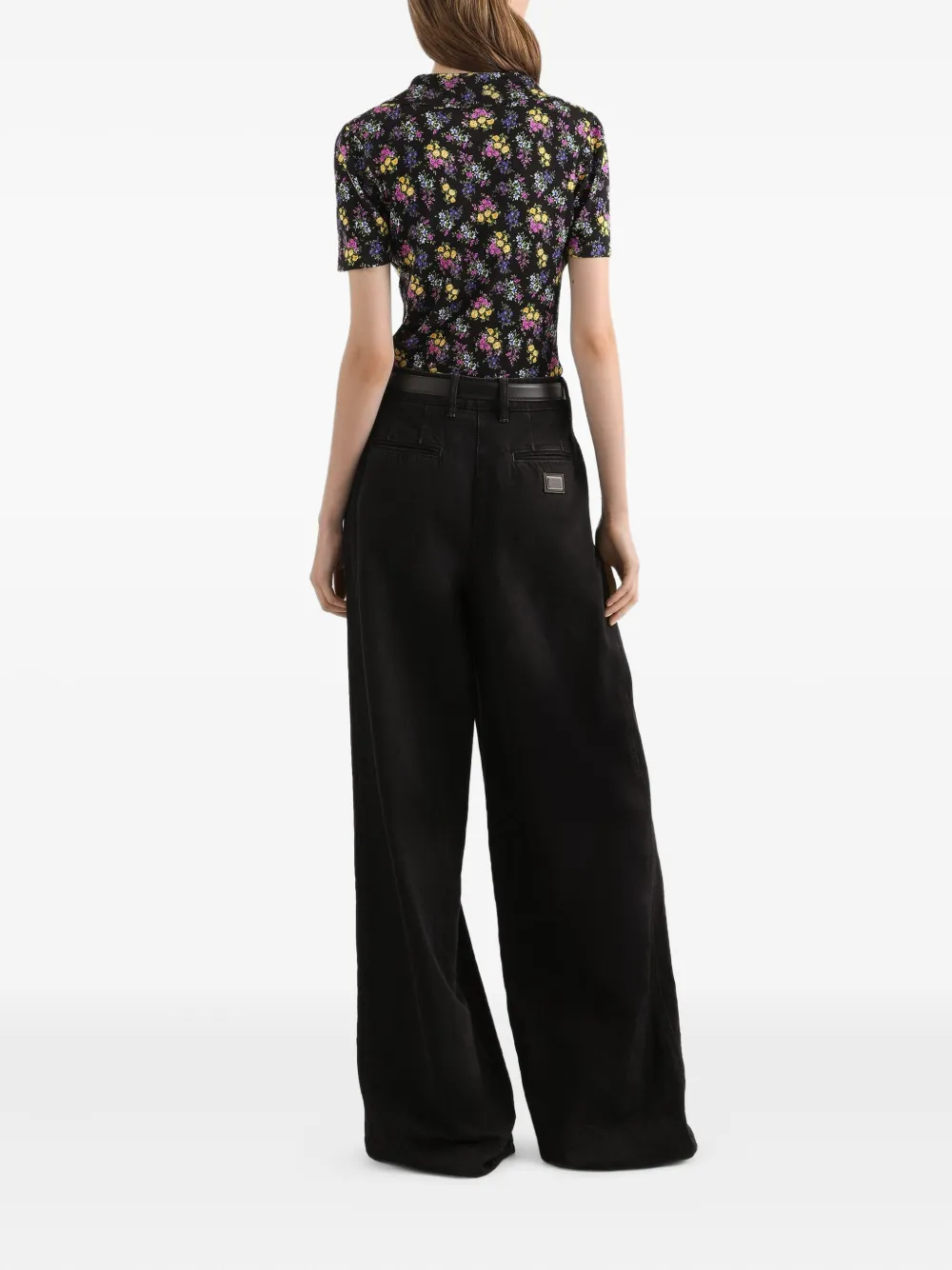 Dolce & Gabbana T-shirt met bloemenprint en korte mouwen Zwart