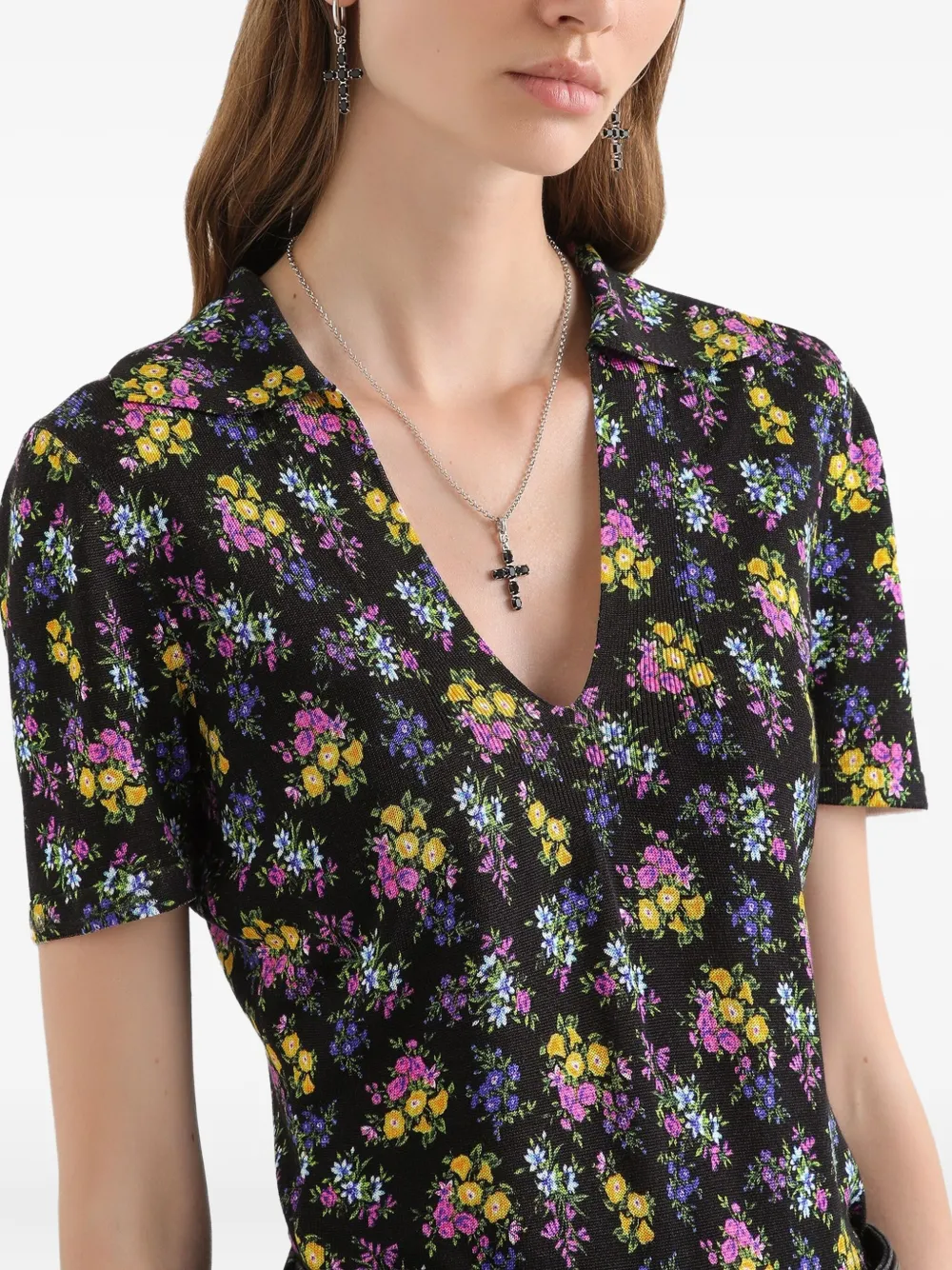 Dolce & Gabbana T-shirt met bloemenprint en korte mouwen Zwart