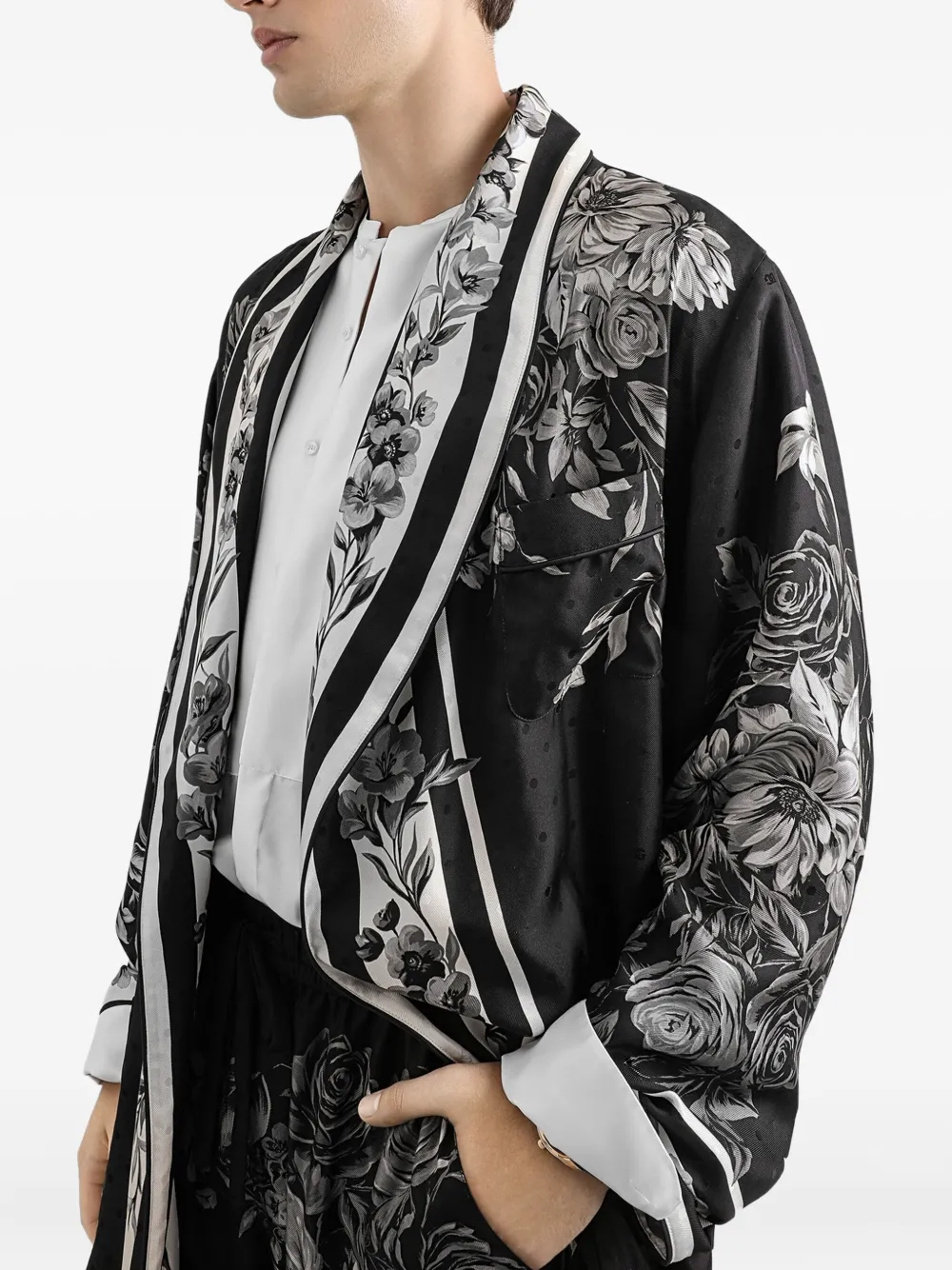 Dolce & Gabbana Badjas met ceintuur en bloemenprint Zwart