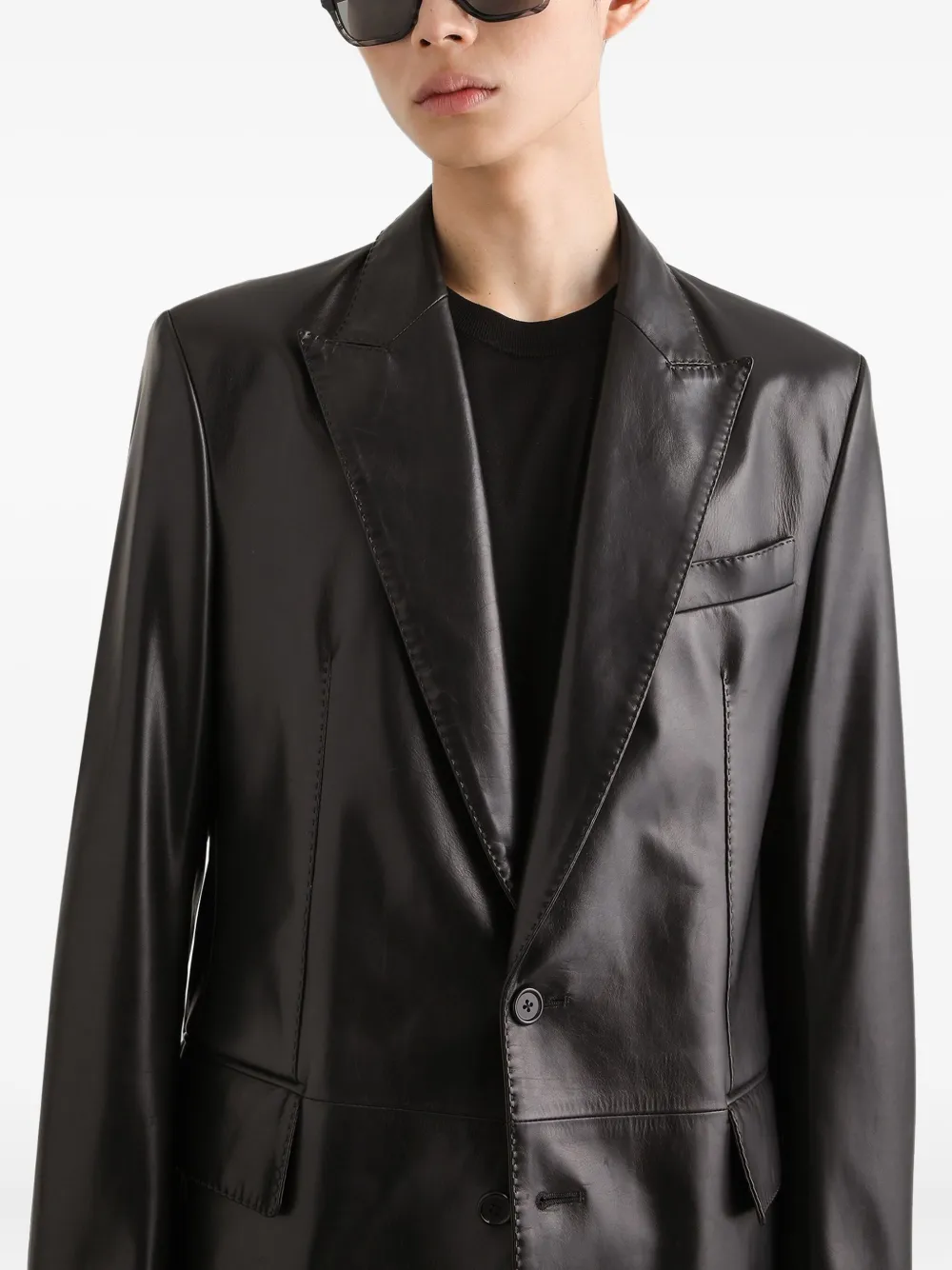 Buttoned Leather Blazer