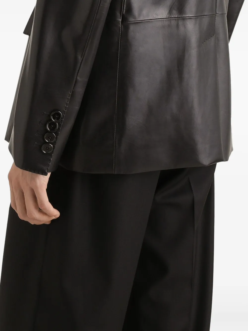 Buttoned Leather Blazer