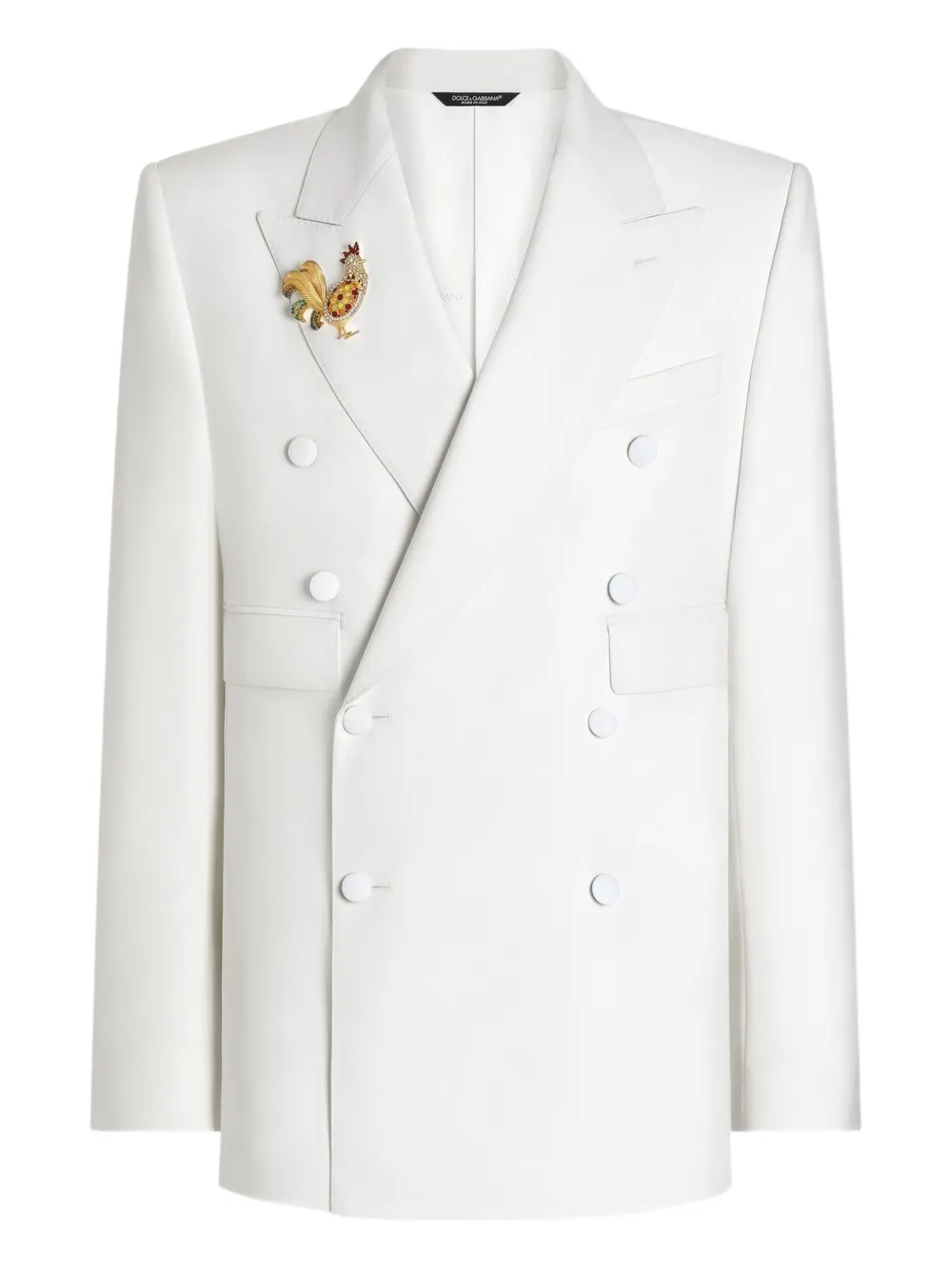 Dolce & Gabbana Double-breasted Brooch Jacket In White