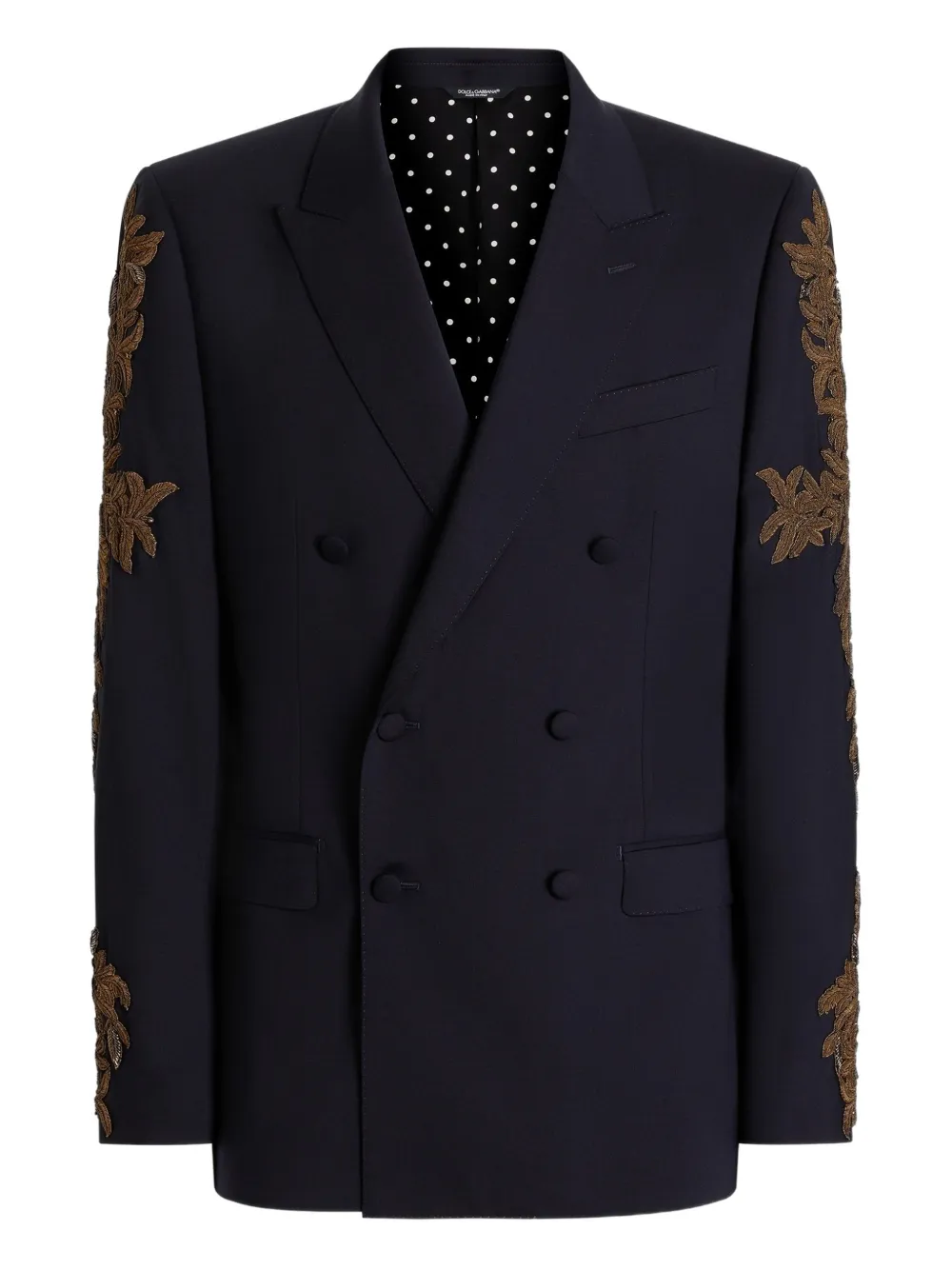 Dolce & Gabbana Giacca doppiopetto con ricamo a fiori - Blu