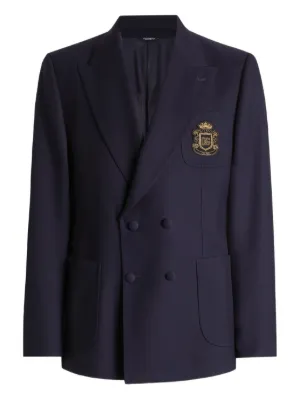 D&G DOLCE&GABBANA ネイビーダブルブレストテーラドジャケット Dolce & Gabbana double-breasted crest-embellished Blazer | Blue