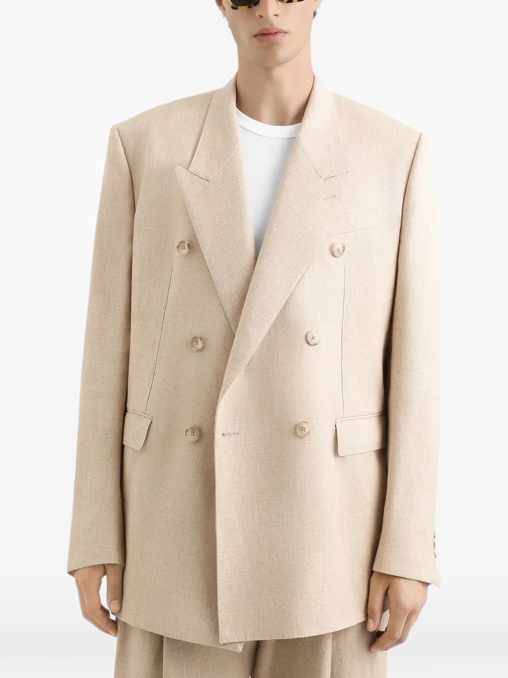 Dolce & Gabbana Zijde en hennep jack met tweed-effect en dubbele rij knopen Beige