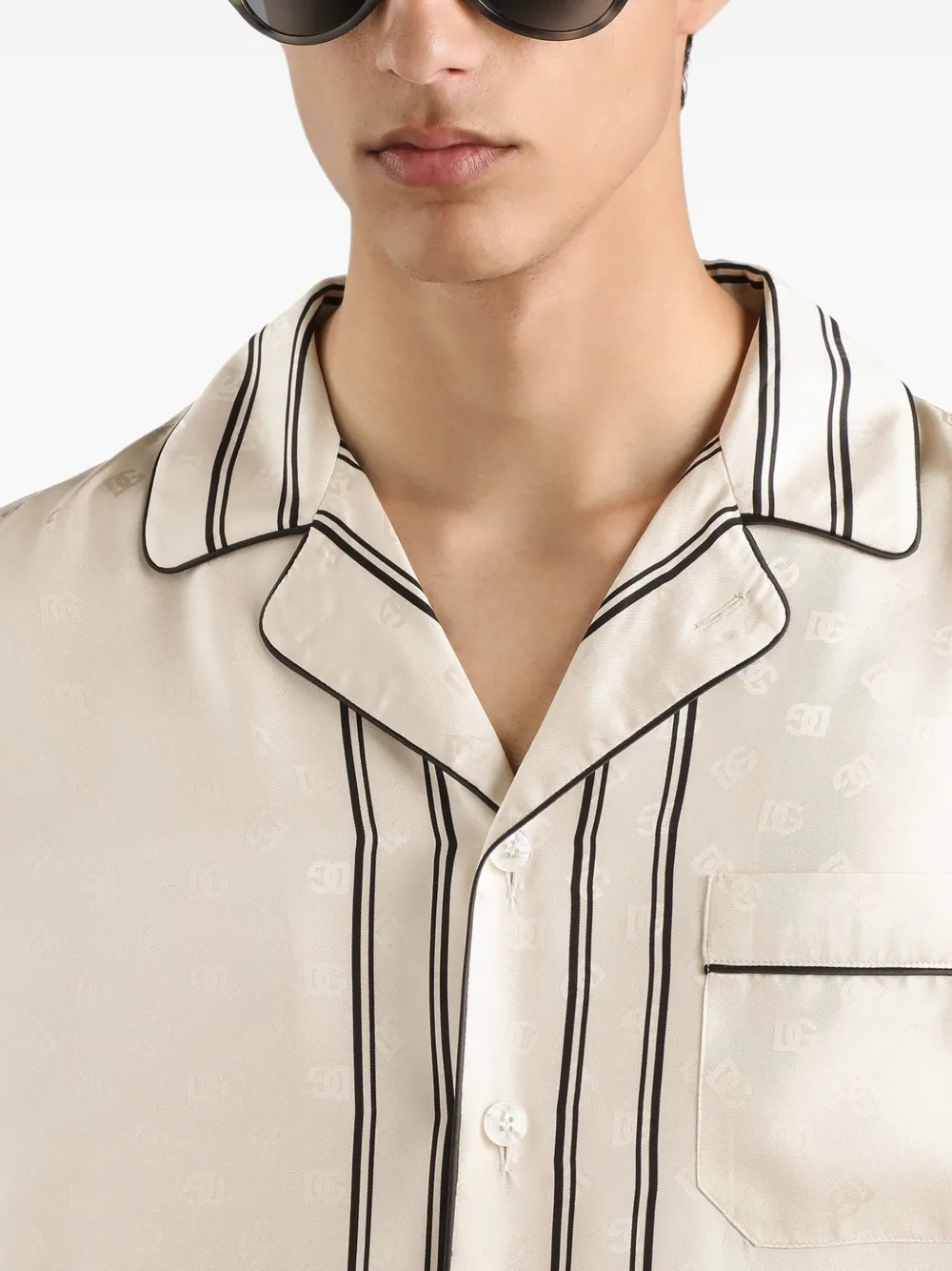 Dolce & Gabbana Overhemd met gestreepte afwerking en logopatroon Beige