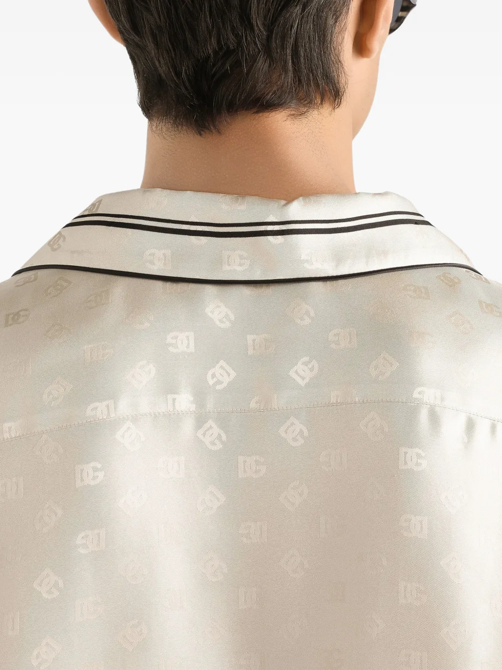 Dolce & Gabbana Overhemd met gestreepte afwerking en logopatroon Beige