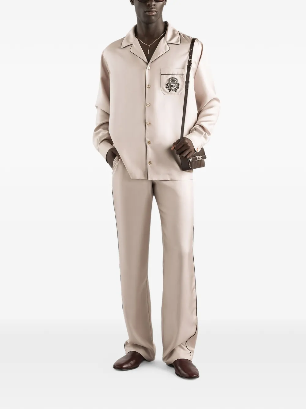 Dolce & Gabbana Overhemd met geborduurd logo en zak Beige