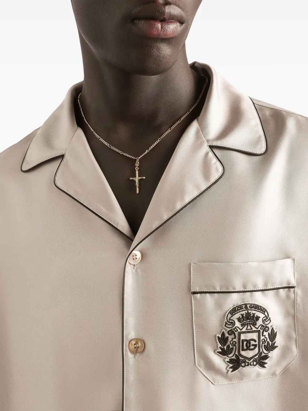 Dolce & Gabbana Overhemd met geborduurd logo en zak Beige