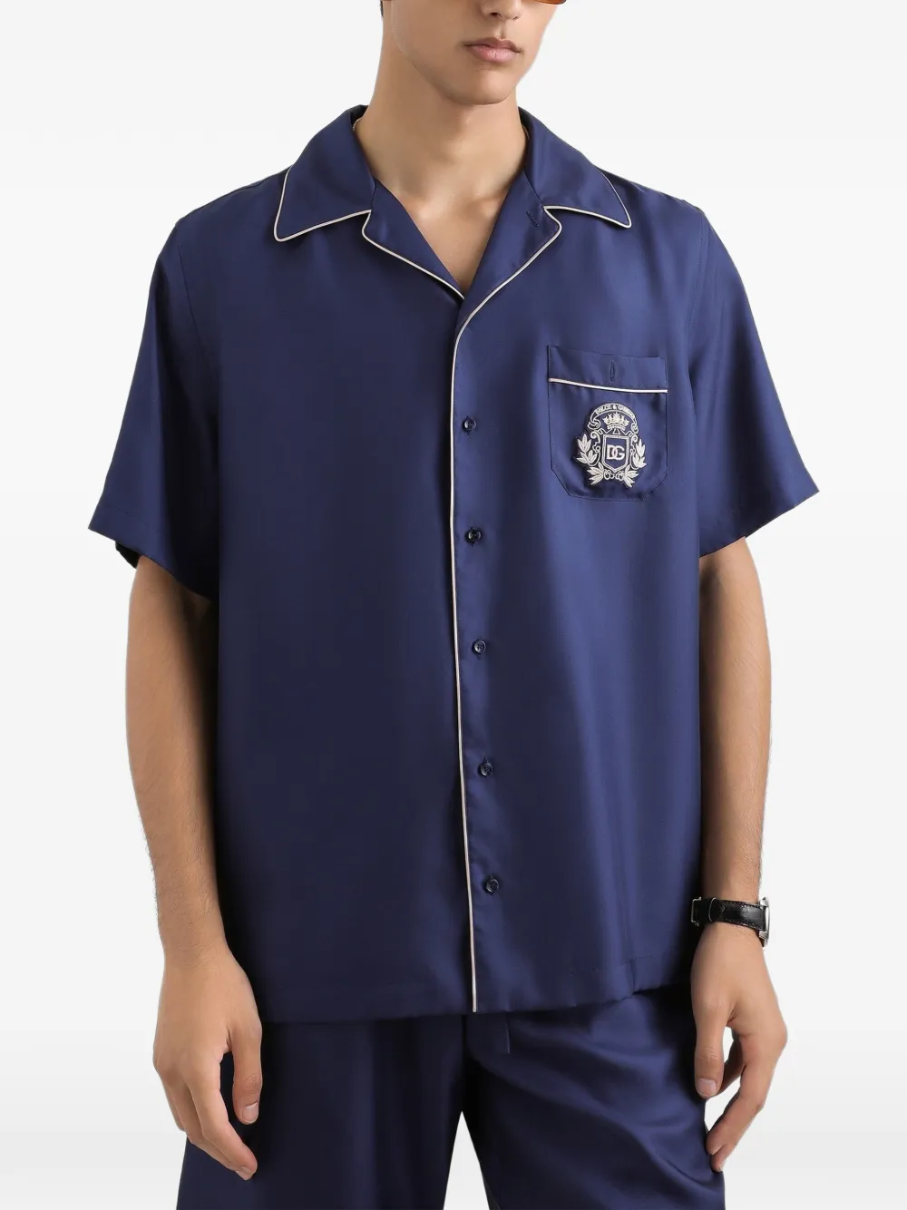 Dolce & Gabbana Hawaii overhemd met geborduurde afwerking Bruin