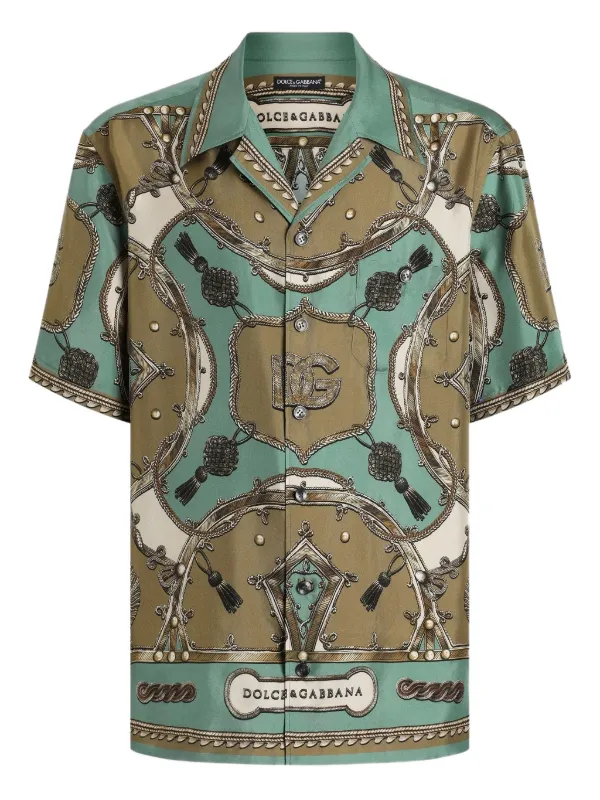 Dolce & Gabbana Cargo-print Hawaii Washed Silk Twill Shirt in Green