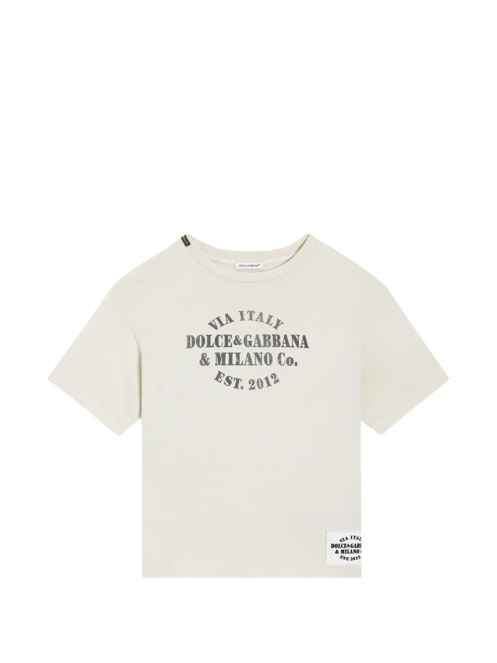 Dolce & Gabbana Kids jersey T-shirt with print and logo patch - Toni neutri