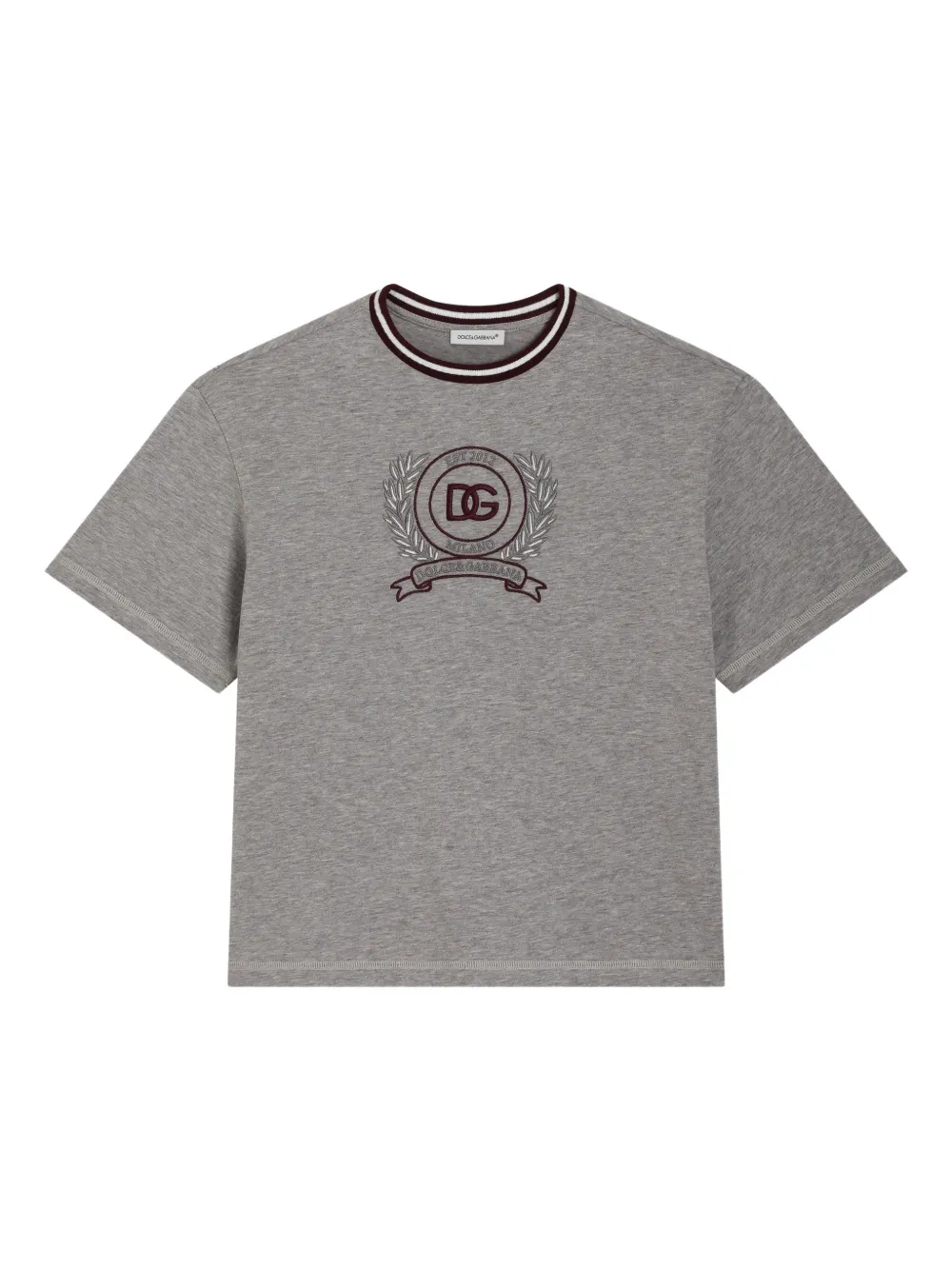 Dolce & Gabbana Kids T-shirt girocollo con logo ricamato - Grigio