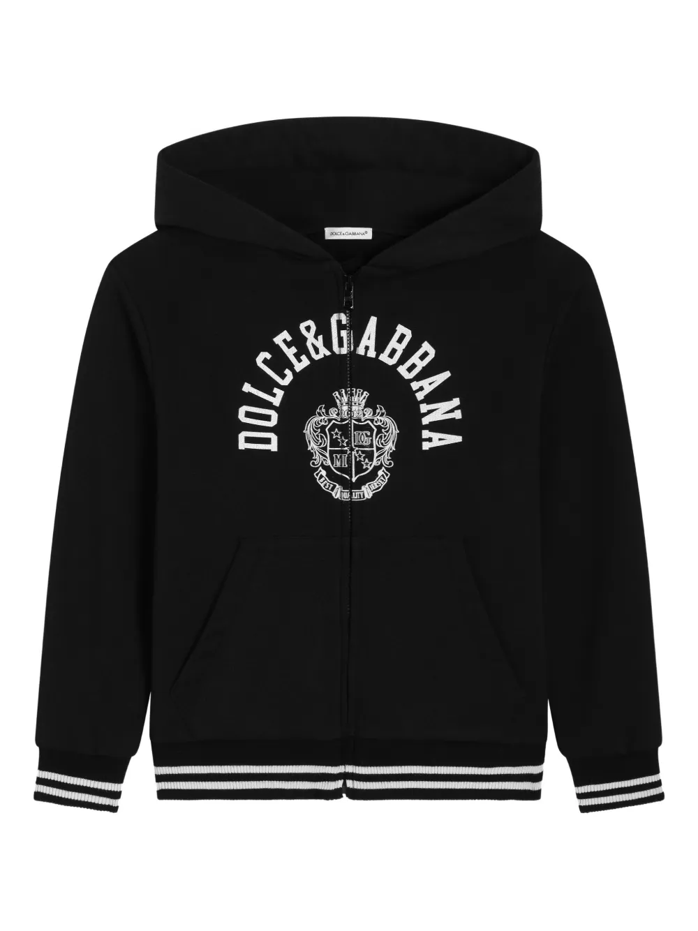 Dolce & Gabbana Kids Felpa con stampa grafica, zip e cappuccio - Nero