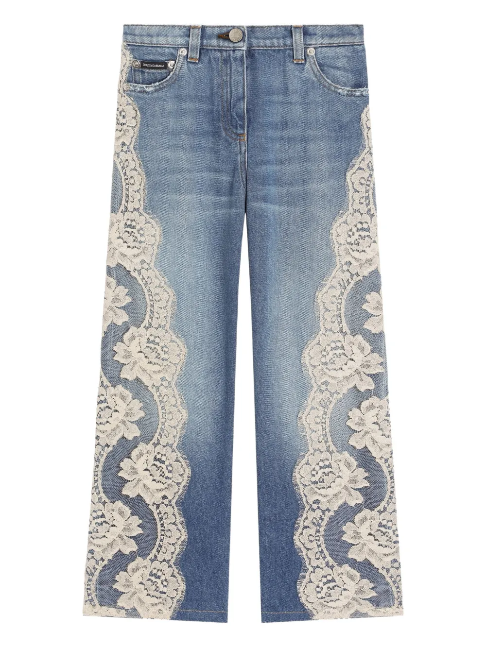 Dolce & Gabbana Kids Jeans con dettaglio in pizzo - Blu