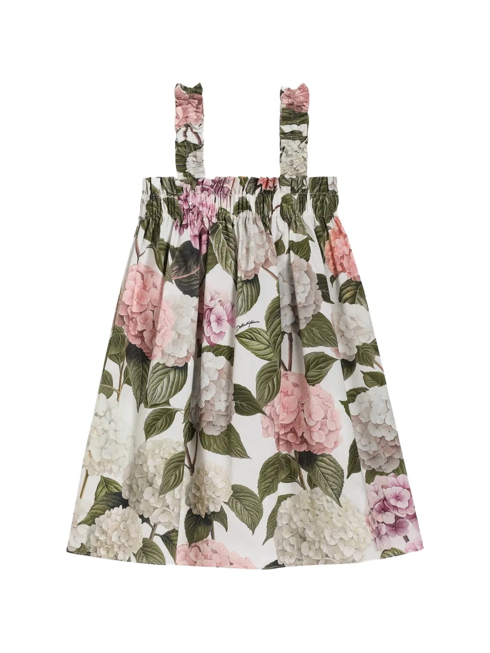 Dolce & Gabbana Kids Abito in popeline con stampa ortensia - Bianco