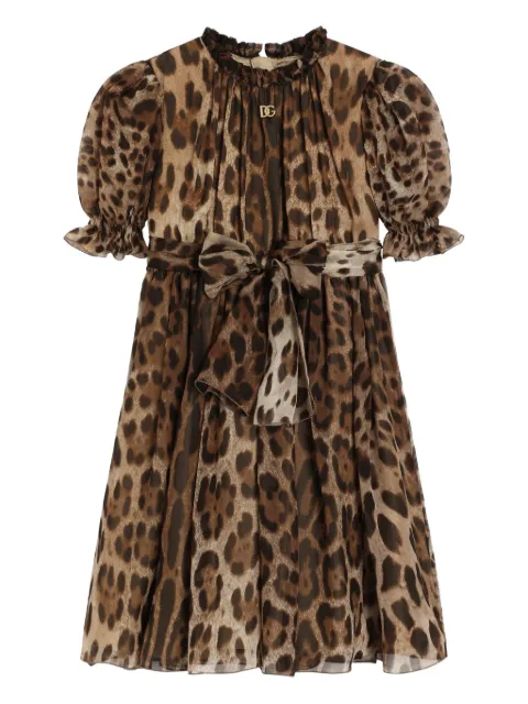 Dolce & Gabbana Kids ruffled-detail leopard-pattern dress