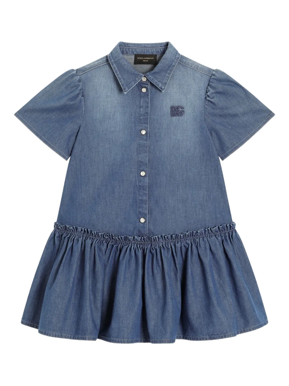 Dolce & Gabbana Kids Abito denim con ruches - Blu
