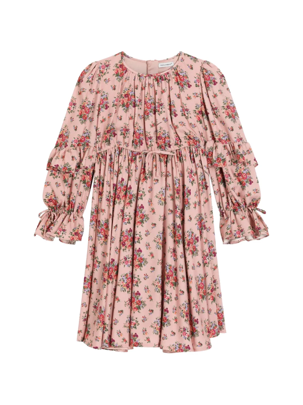 Dolce & Gabbana Kids Gerüschtes Kleid mit Blumenmuster - Rosa