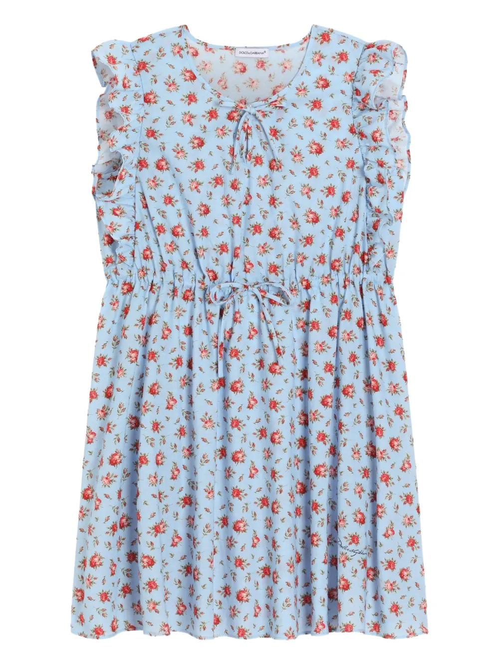 Dolce & Gabbana Kids Gerüschtes Kleid mit Blumen-Print - Blau