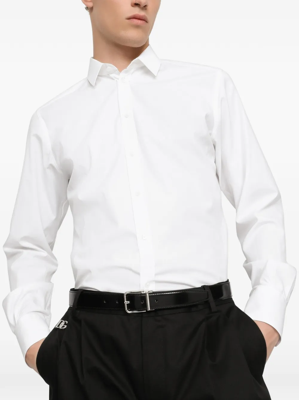 Dolce & Gabbana Stretch-poplin overhemd met Gold-fit Wit
