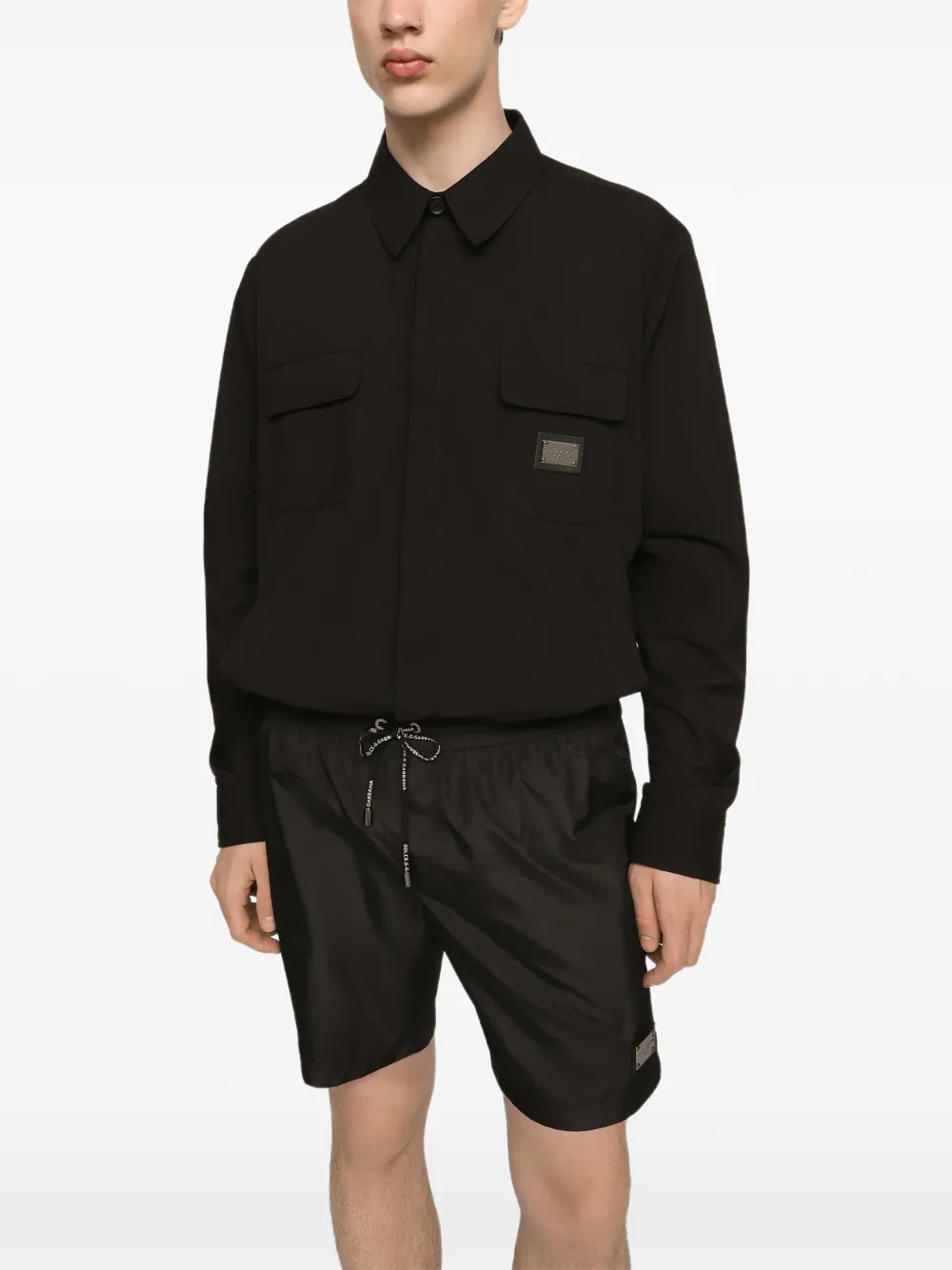 Dolce & Gabbana Nylon overhemd met logo-label Zwart