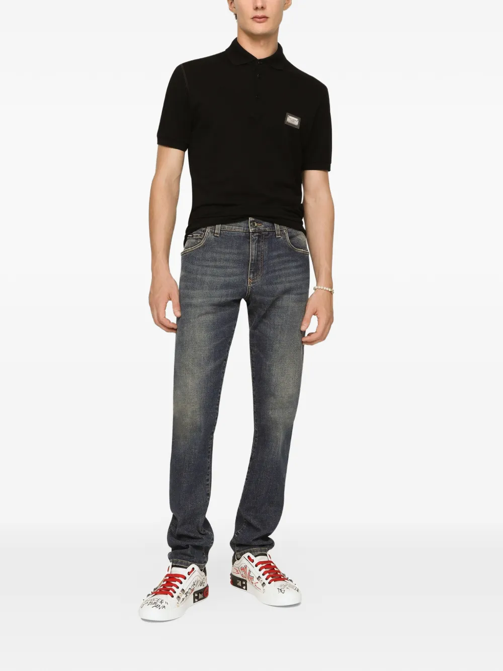 Dolce & Gabbana Katoenen piqué poloshirt met label Zwart