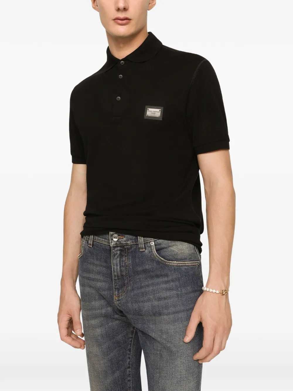 Dolce & Gabbana Katoenen piqué poloshirt met label Zwart