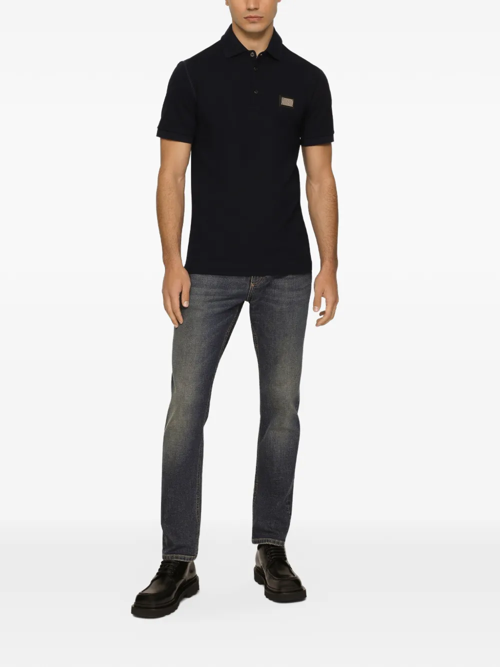 Dolce & Gabbana Katoenen piqué poloshirt met label Blauw