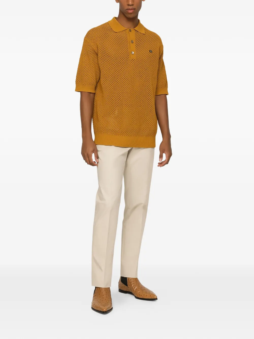 Dolce & Gabbana Stretch-katoenen broek met label Beige
