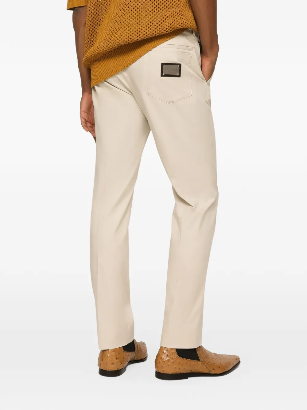 Dolce & Gabbana Stretch-katoenen broek met label Beige