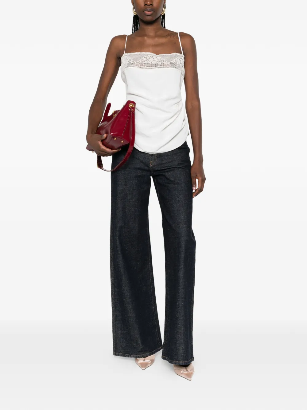  Magda Butrym Lace Ruched Top - Neutrals 