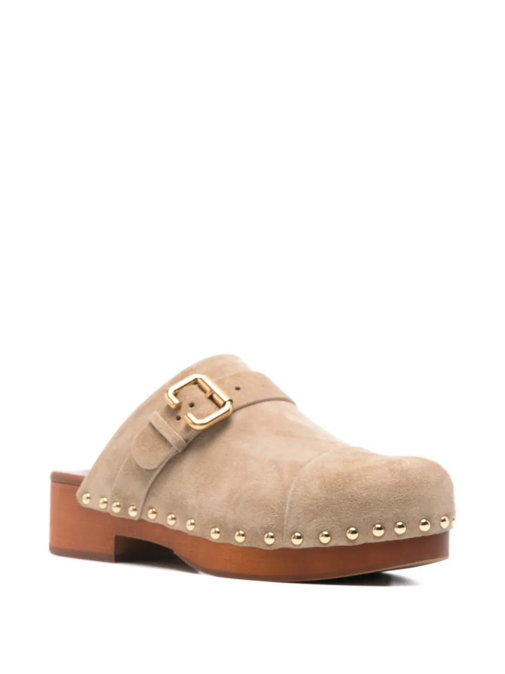 Chloé Jeannette Embellished Suede Clogs In Brown
