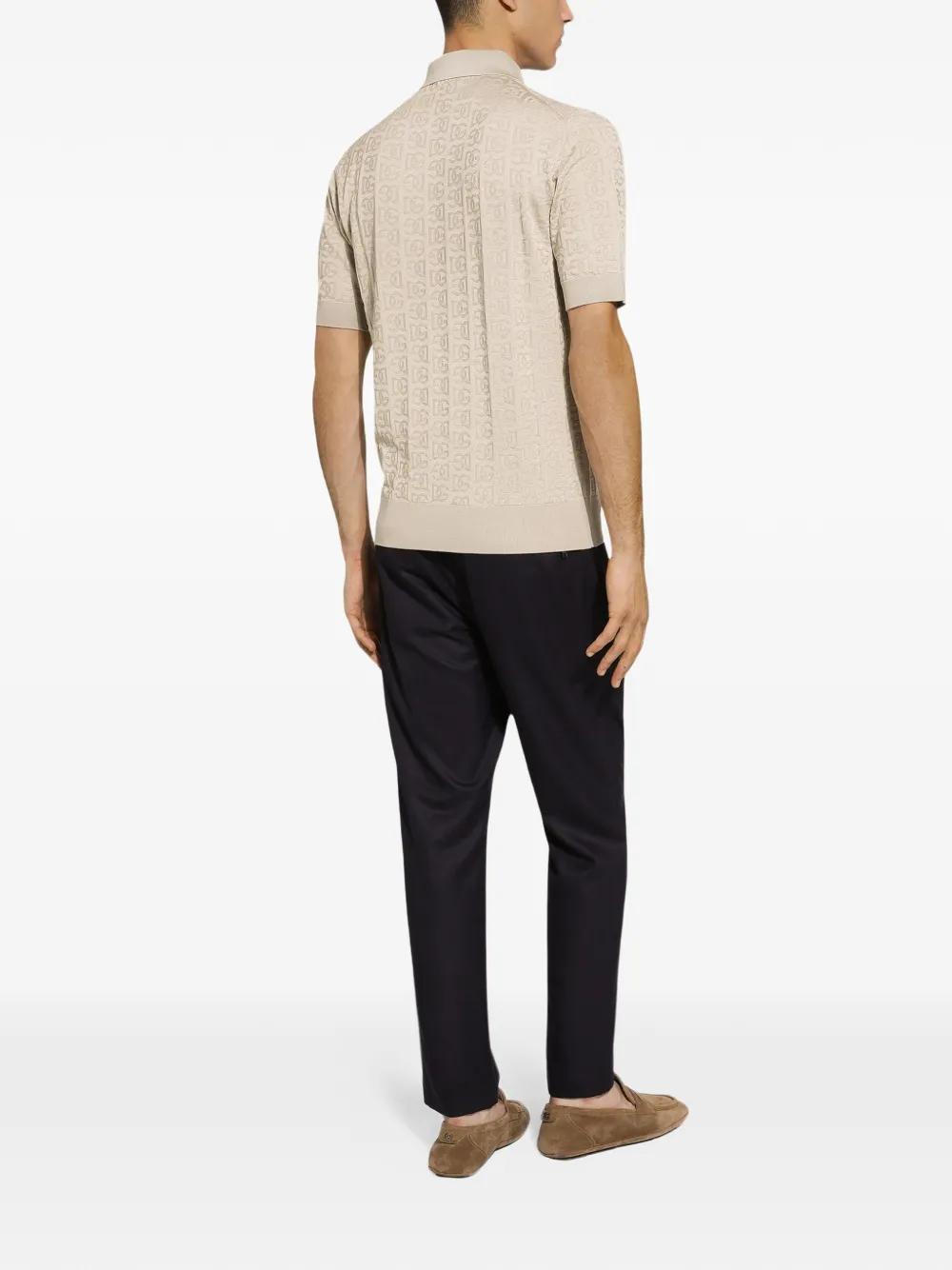Dolce & Gabbana Zijden jacquard poloshirt met DG-logo Beige