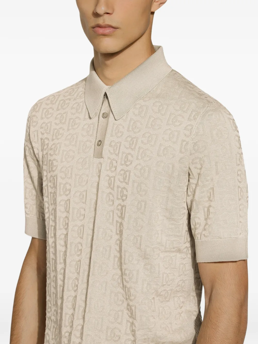 Dolce & Gabbana Zijden jacquard poloshirt met DG-logo Beige