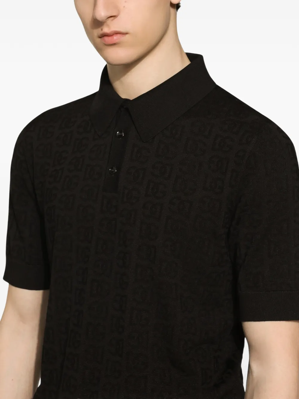 Dolce & Gabbana Zijden jacquard poloshirt met DG-logo Zwart
