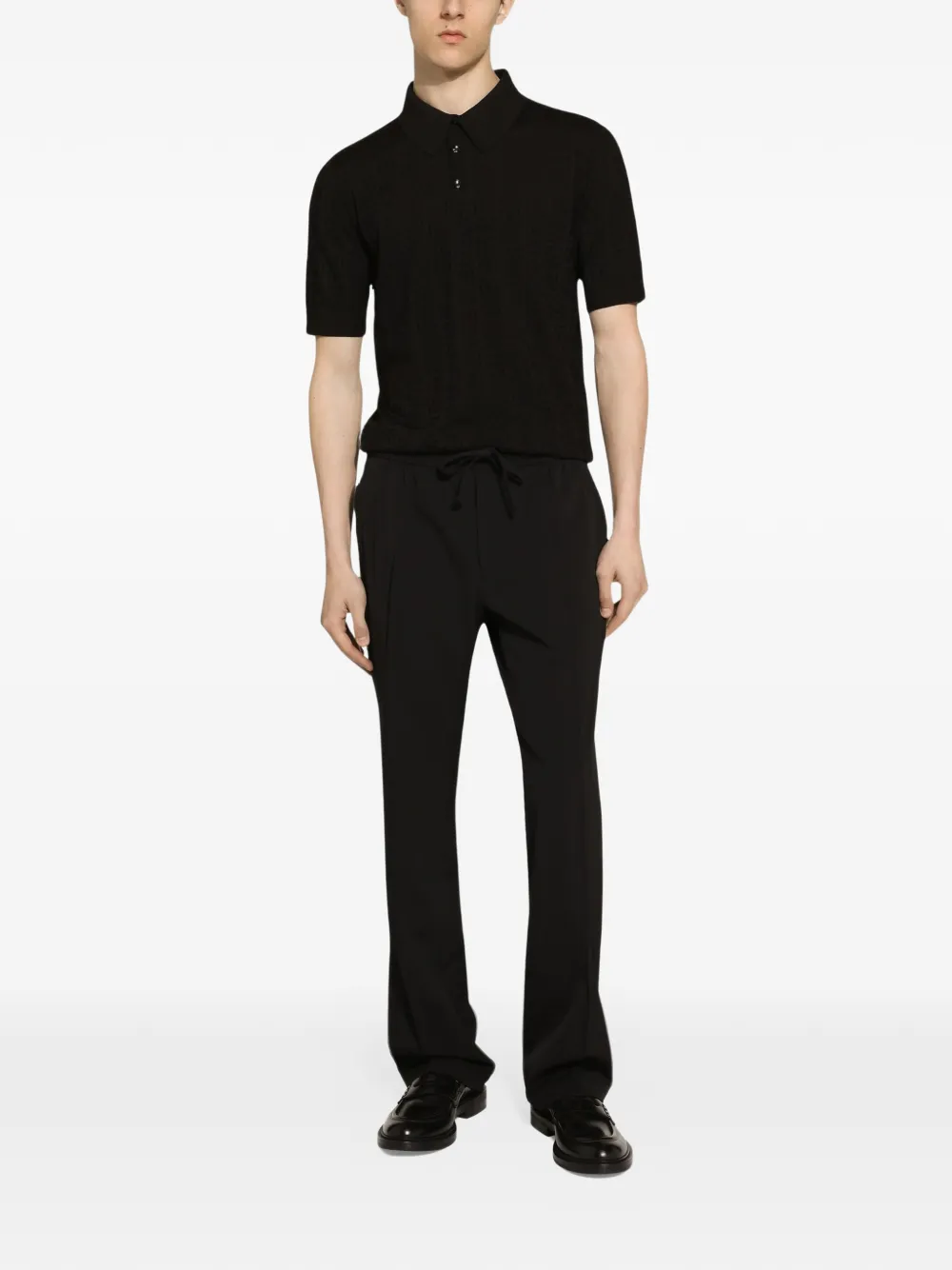 Dolce & Gabbana Zijden jacquard poloshirt met DG-logo Zwart