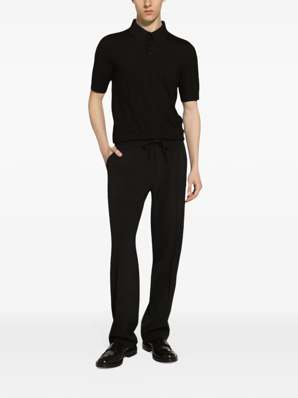 Dolce & Gabbana Zijden jacquard poloshirt met DG-logo Zwart